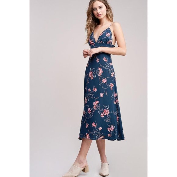 No Rest for Briget Arrays Slip Dress M Blue Floral Midi Lined NWT Discontinued - Picture 5 of 16